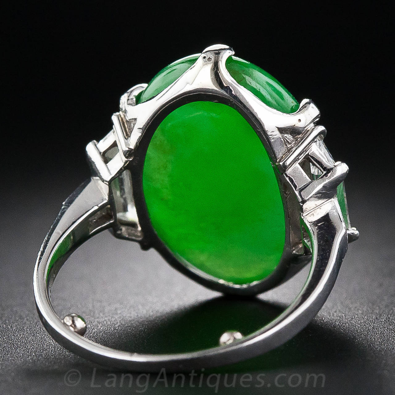 Jade Diamond Platinum Cocktail Ring In Excellent Condition For Sale In San Francisco, CA