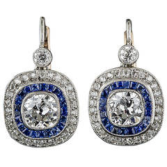 2.10 Carat Diamond Sapphire Platinum Cluster Earrings