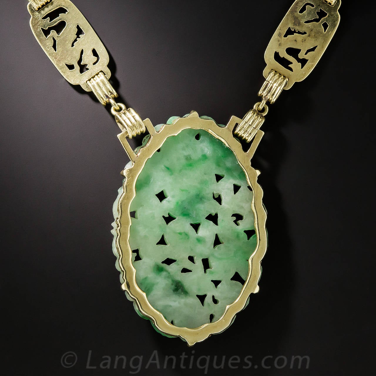 Art Deco Carved Natural Jade Enamel Gold Necklace and Bracelet For Sale 1
