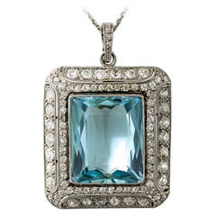 Art Deco Aquamarine Diamond Platinum Necklace/Brooch