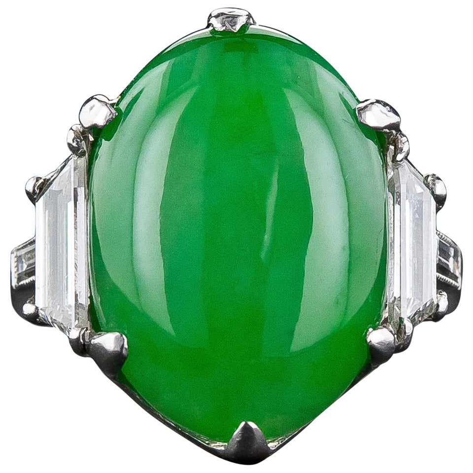 Jade Diamond Platinum Cocktail Ring For Sale