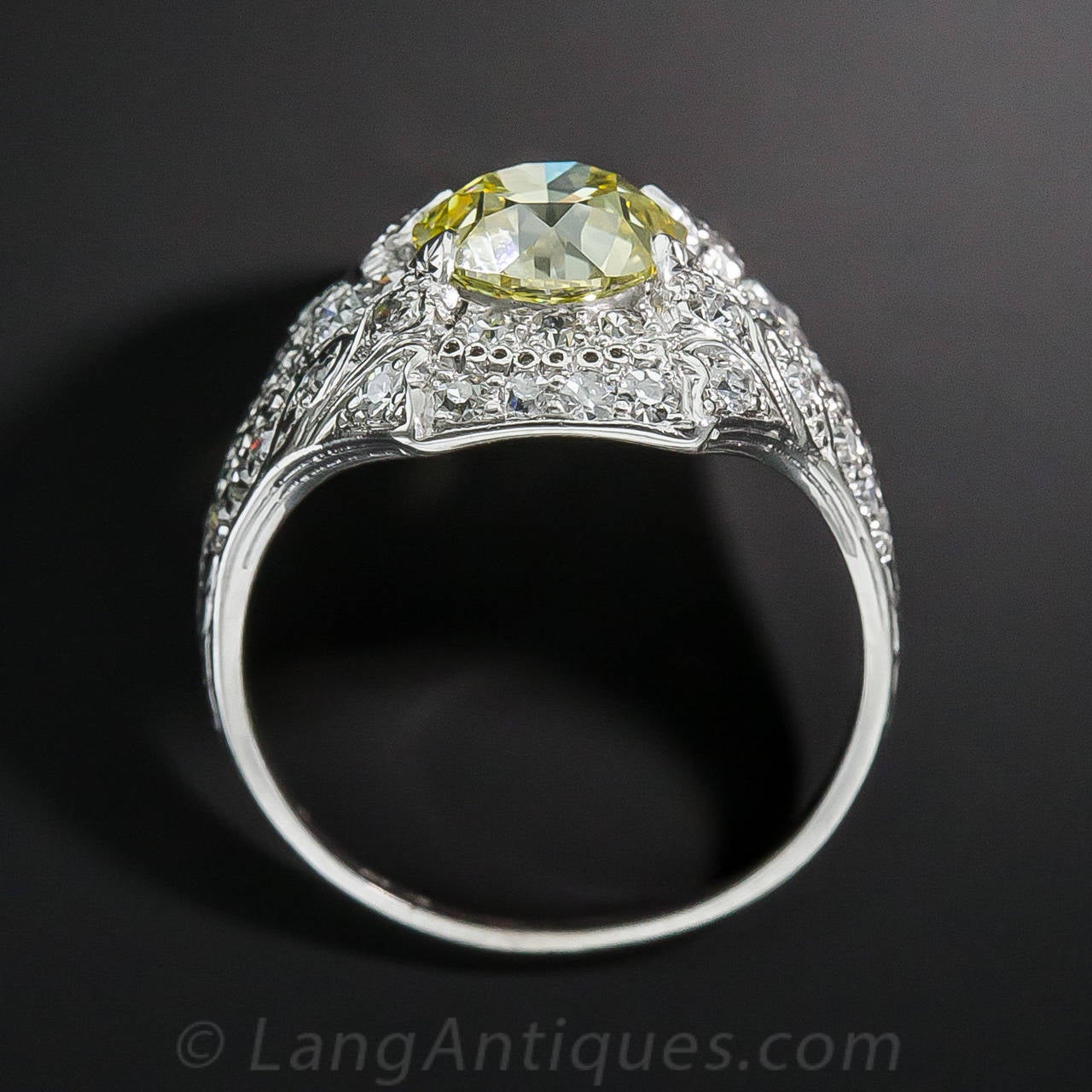 1.76 Carat Art Deco Fancy Yellow Diamond Platinum Ring 1