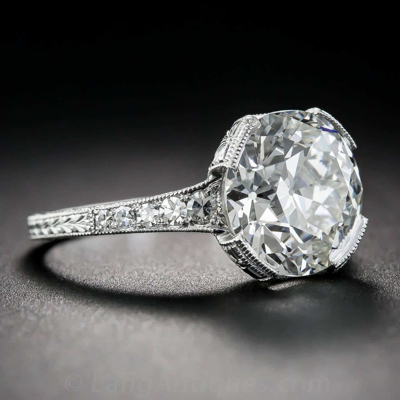 Art Deco 3.95 Carat GIA I VS2 European-Cut Diamond Platinum Ring