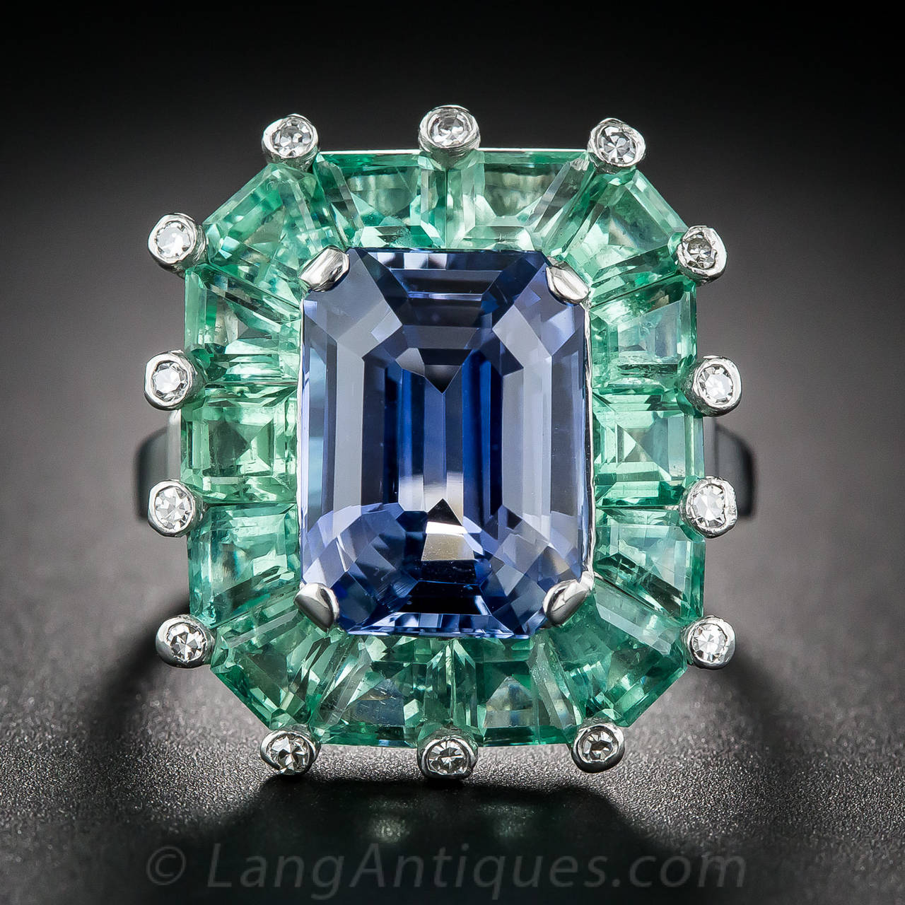 5.68 Natural No-Heat Sapphire Green Beryl Platinum Cocktail Ring