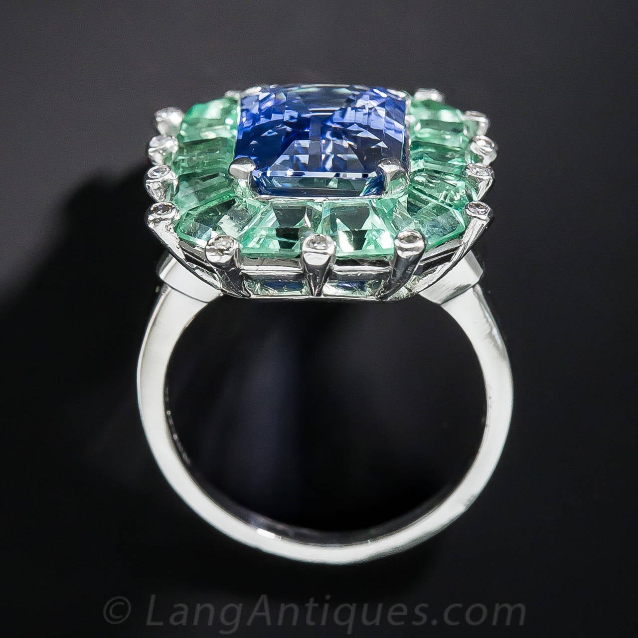 5.68 Natural No-Heat Sapphire Green Beryl Platinum Cocktail Ring For Sale 1