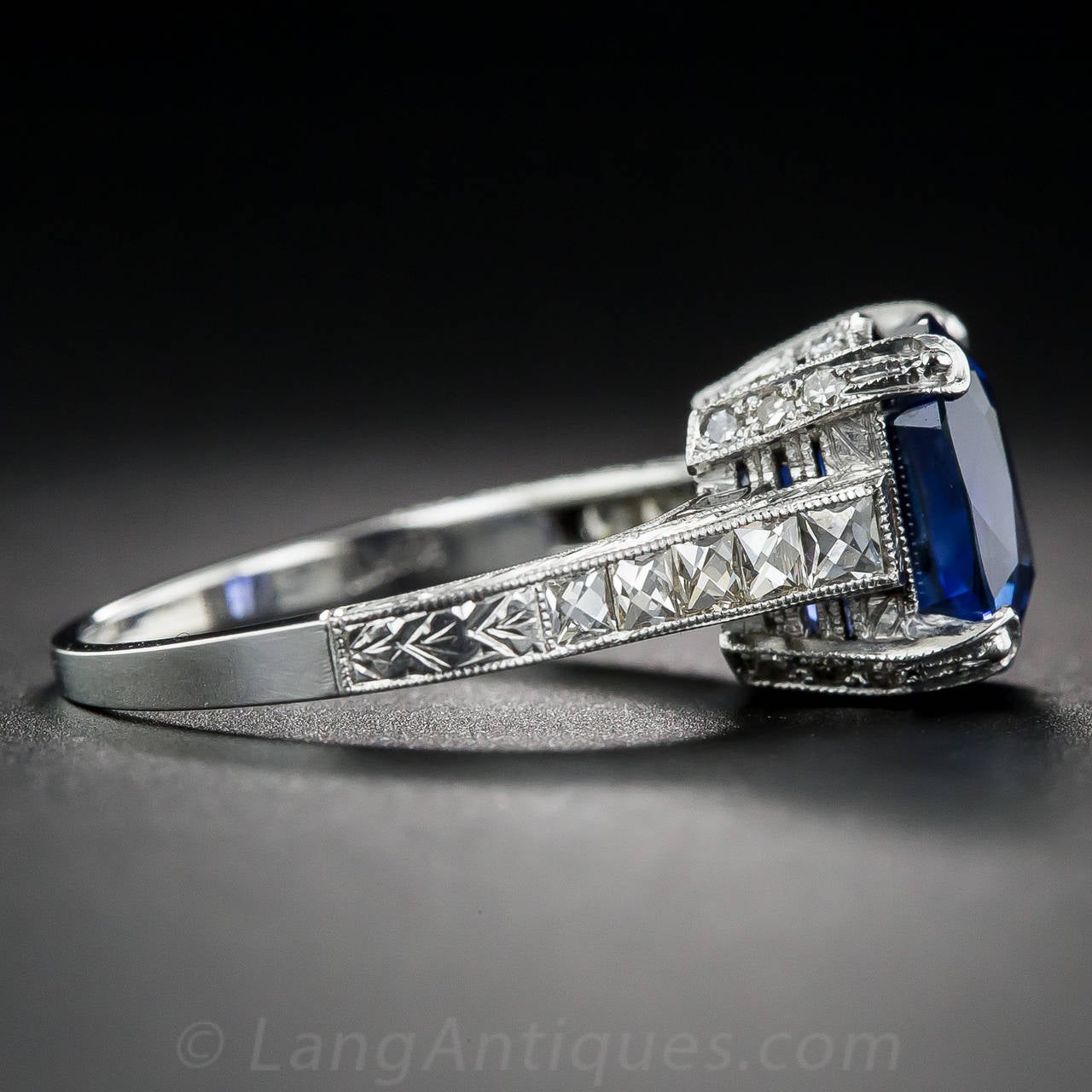 4.90 Burma Natural No-Heat Sapphire Diamond Platinum Ring In Excellent Condition For Sale In San Francisco, CA