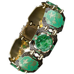 1930s Art Deco Jade and Enamel Link Bracelet For Sale at 1stDibs