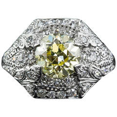 Antique 1.76 Carat Art Deco Fancy Yellow Diamond Platinum Ring