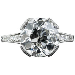 3.95 Carat GIA I VS2 European-Cut Diamond Platinum Ring