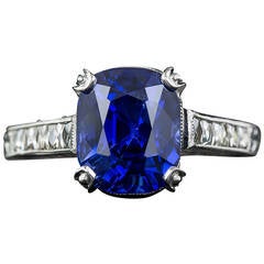 4.90 Burma Natural No-Heat Sapphire Diamond Platinum Ring