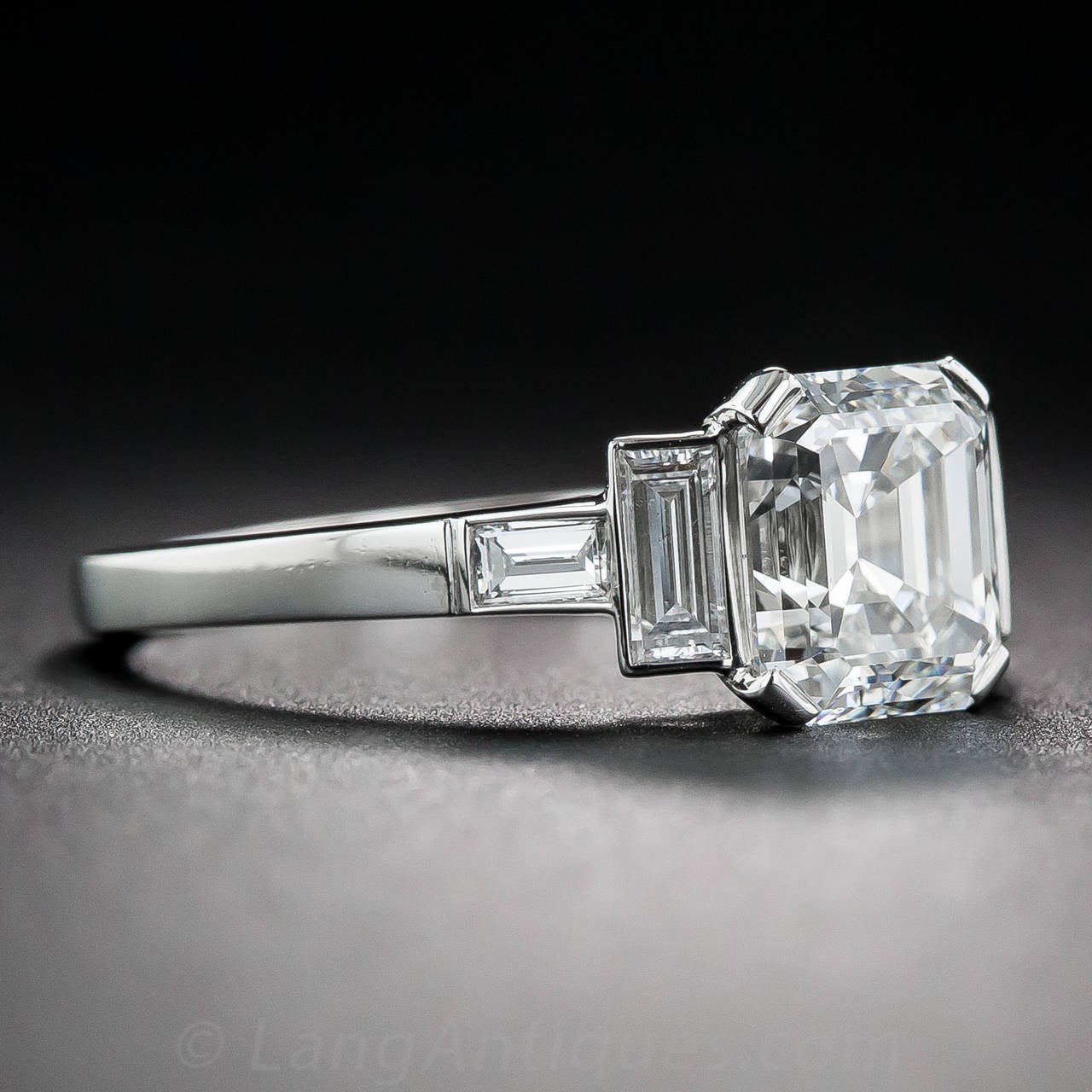 GIA Cert 1.79 Carat Emerald-Cut Diamond Platinum Ring In New Condition In San Francisco, CA
