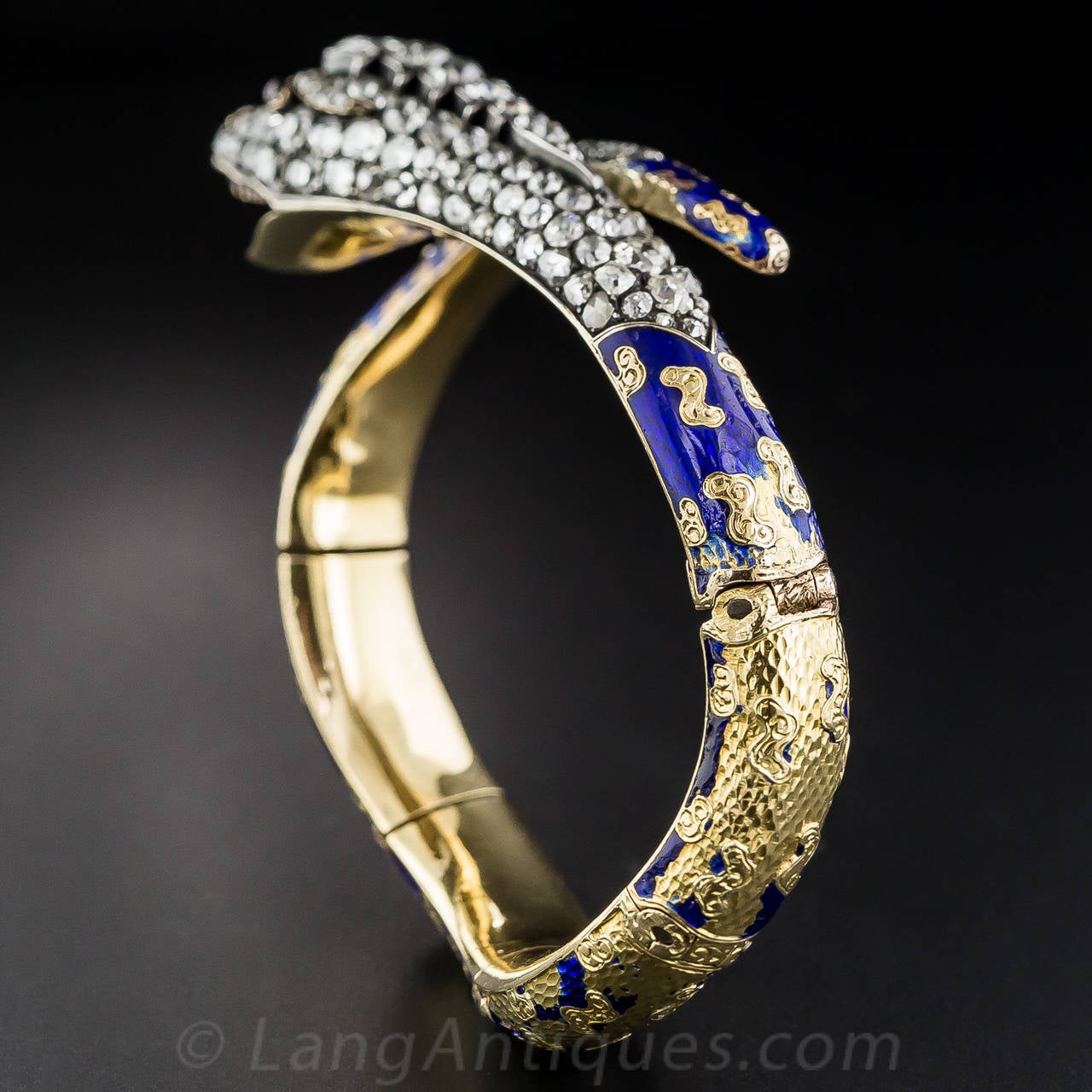 Victorian Enamel Diamond Gold Snake Bangle Bracelet 1