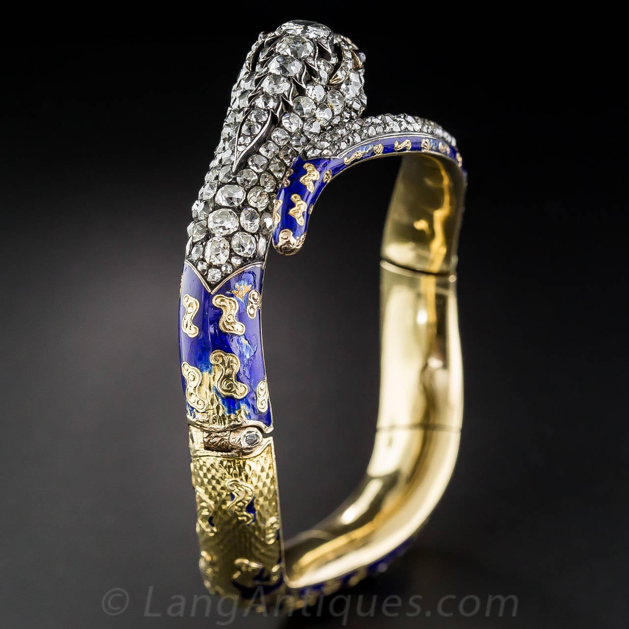 Victorian Enamel Diamond Gold Snake Bangle Bracelet 2