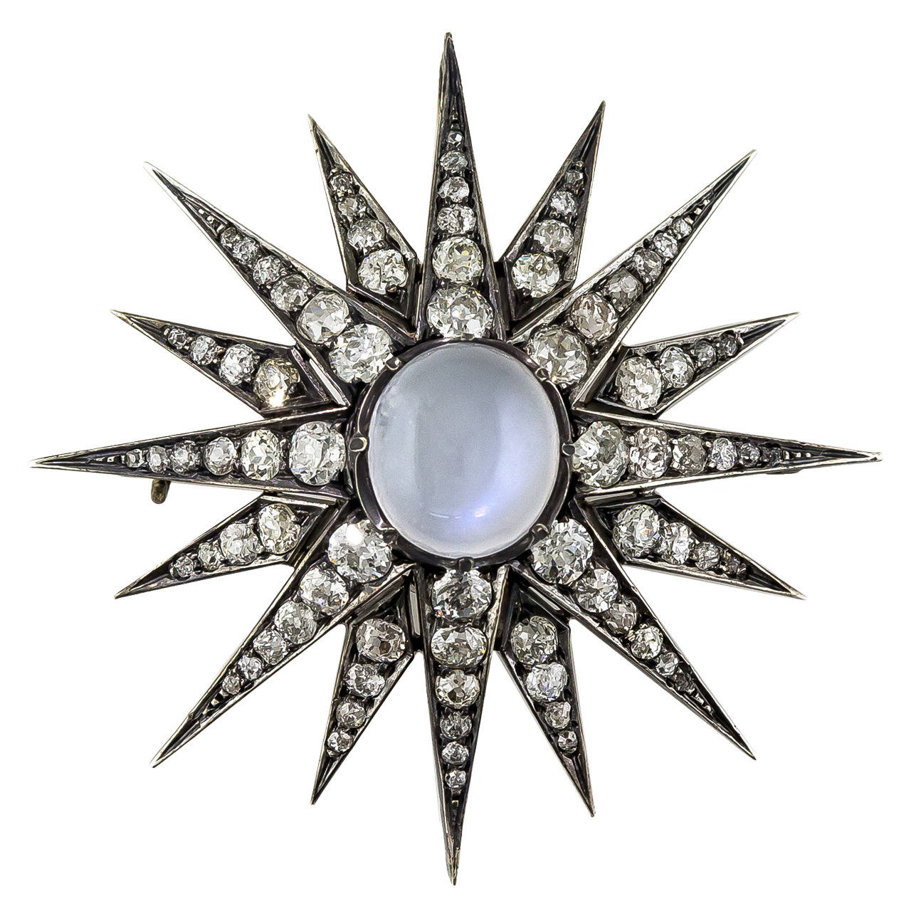 Large Victorian Moonstone & Diamond Silver over Gold Convertible Pendant/Brooch For Sale