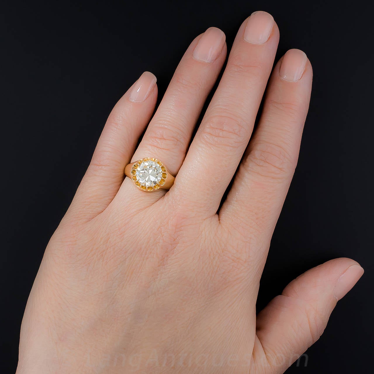 3.03 Carat European-Cut Diamond Gold Ring 3