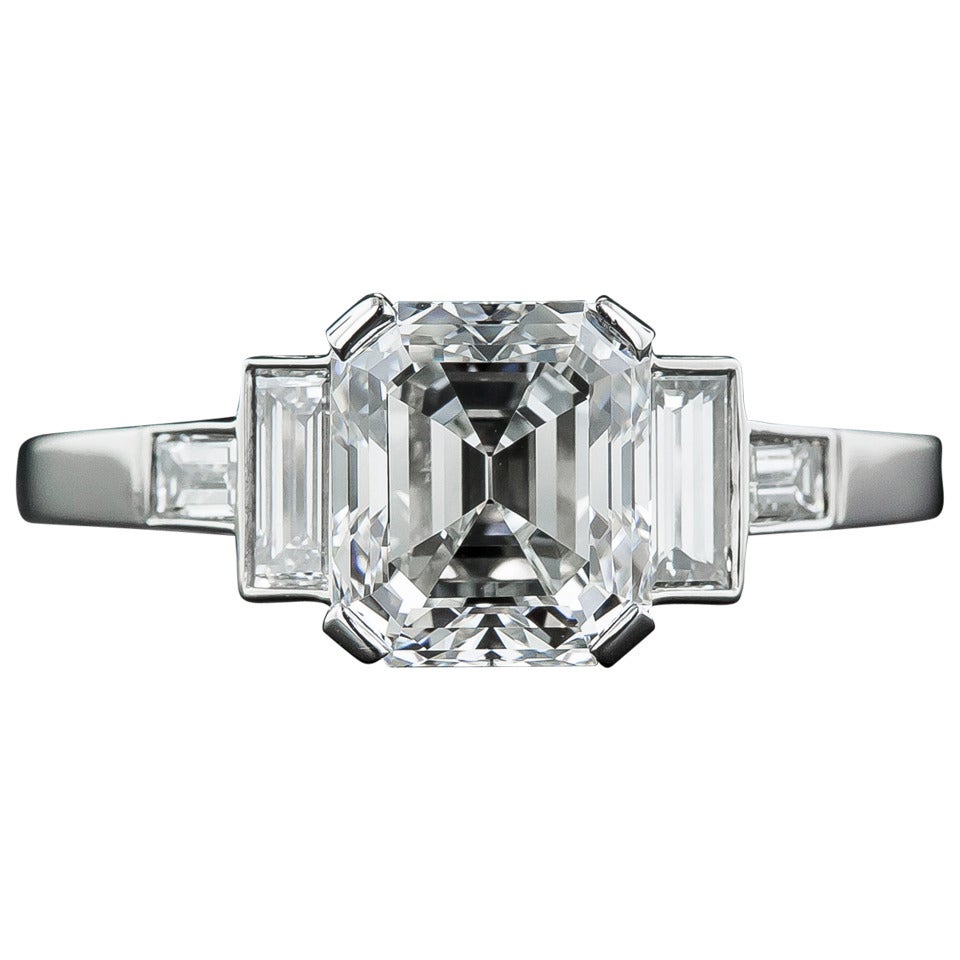 GIA Cert 1.79 Carat Emerald-Cut Diamond Platinum Ring