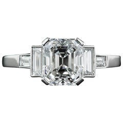 Retro GIA Cert 1.79 Carat Emerald-Cut Diamond Platinum Ring
