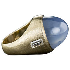 42.19 Carat Star Sapphire Diamond Gold Gentleman's Ring