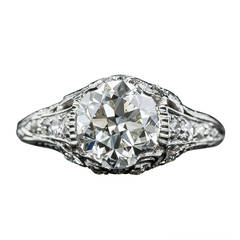 Edwardian GIA Cert 2.09 Carat Diamond Platinum Ring