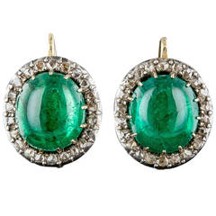 Antique 8.00 Carat Cabochon Emerald Rose-Cut Diamond Earrings