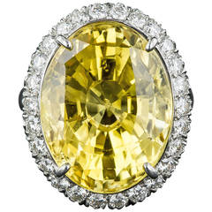 29.13 Carat Natural Yellow Ceylon Sapphire Diamond Cocktail Ring