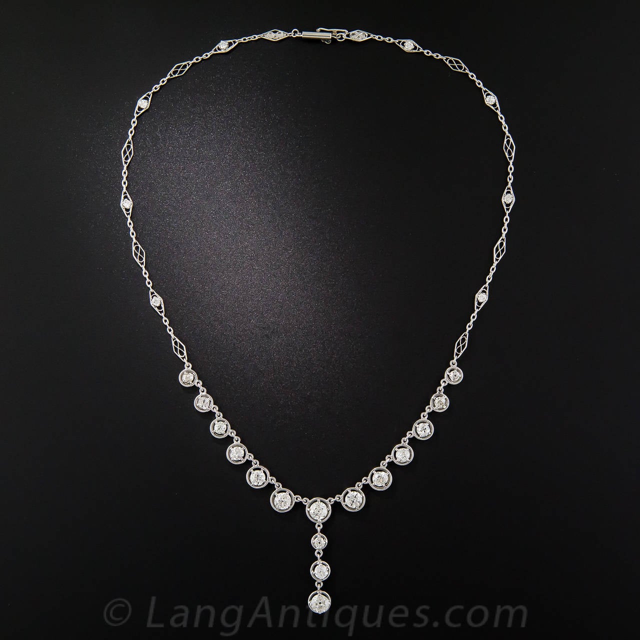 Art Deco Diamond Platinum Drop Necklace In Excellent Condition In San Francisco, CA