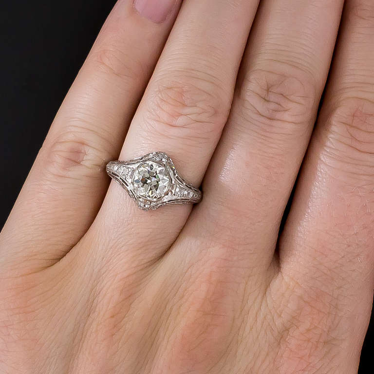 1.29 Carat Art Deco Diamond and Platinum Engagement Ring 1