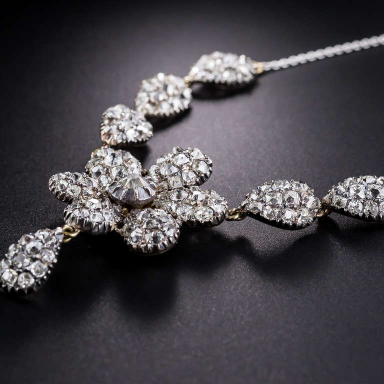 Victorian Antique Diamond Flower Necklace For Sale