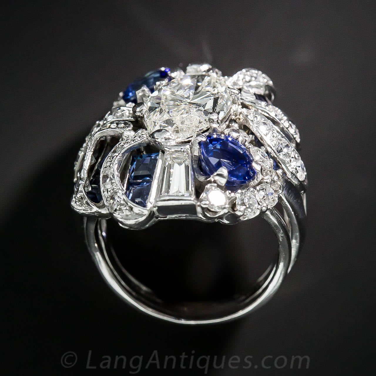 3.00 Carat Marquise Diamond Sapphire Platinum Cocktail Ring 1