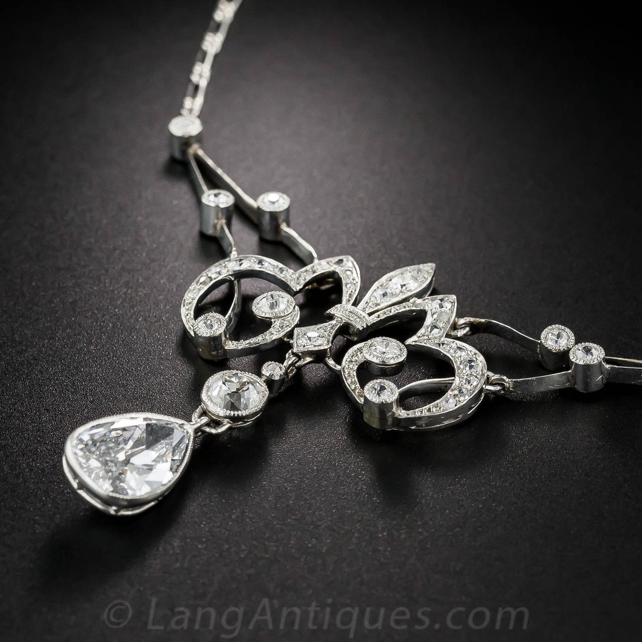 Belle Époque French Belle Epoque Necklace with 1.25 Carat Pear Shaped Diamond Drop For Sale
