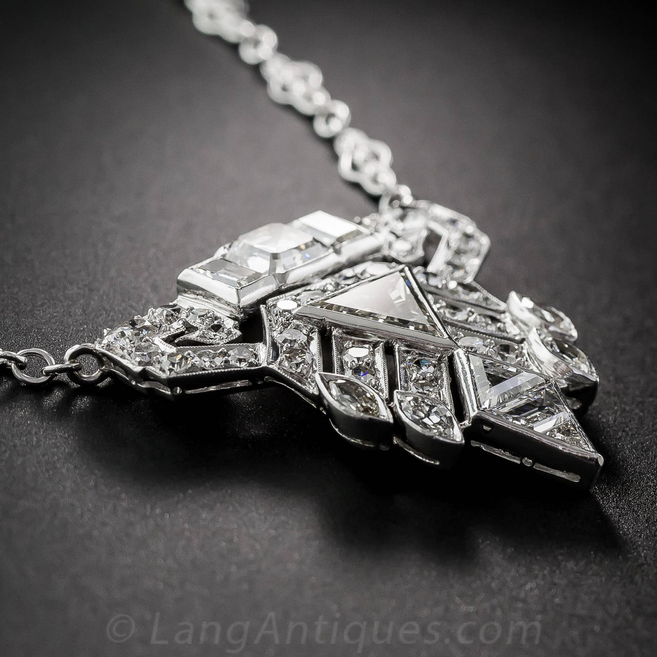 Art Deco Diamond Gold Platinum Necklace In Excellent Condition For Sale In San Francisco, CA