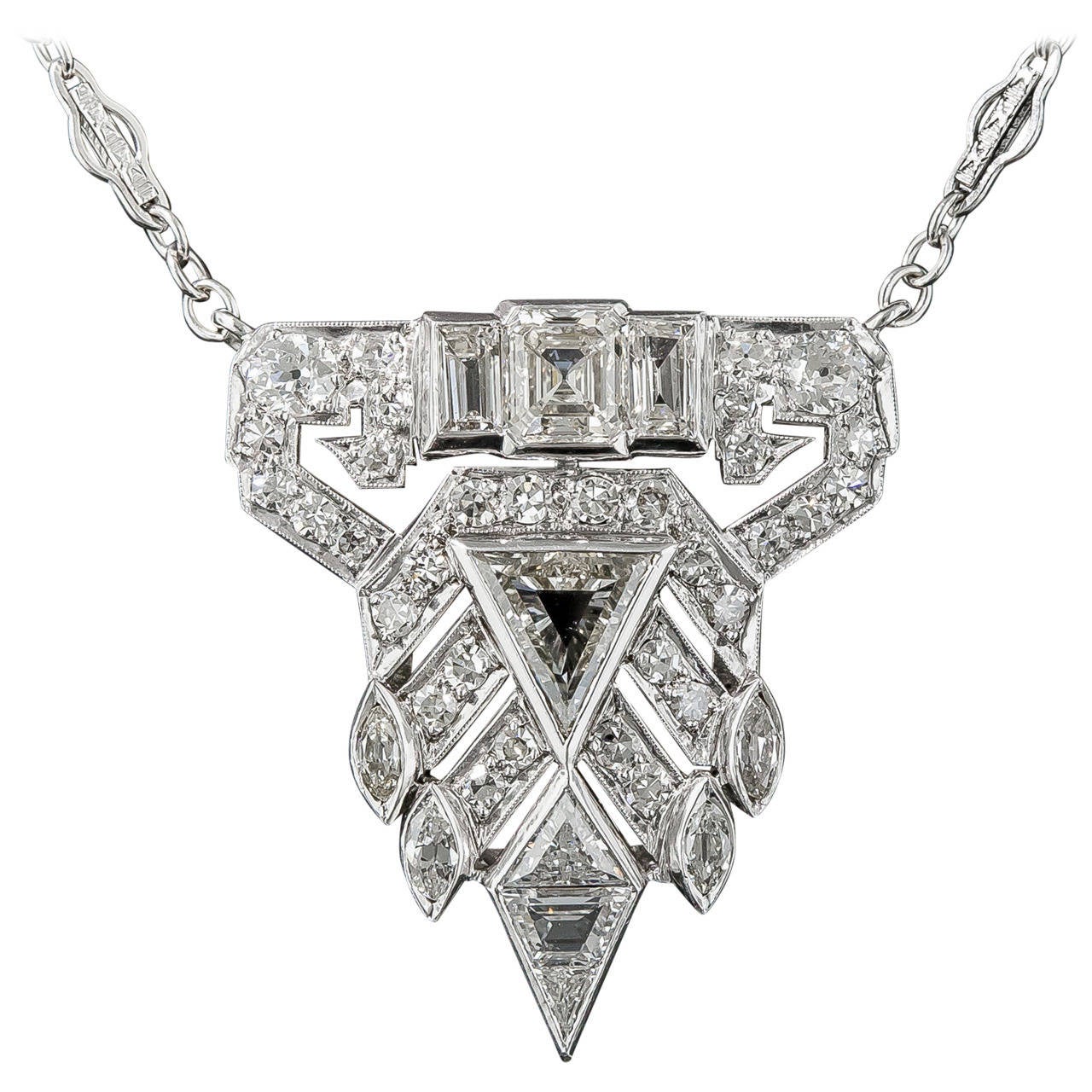 Art Deco Diamond Gold Platinum Necklace For Sale