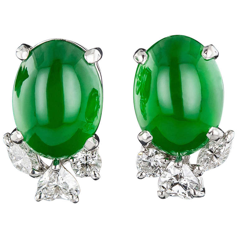 Imperial Jade and Diamond Earrings