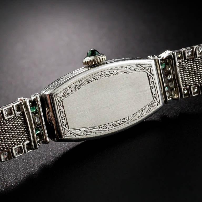 Women's Paul Ditisheim Lady's Platinum Diamond and Emerald Art Deco Bracelet Watch