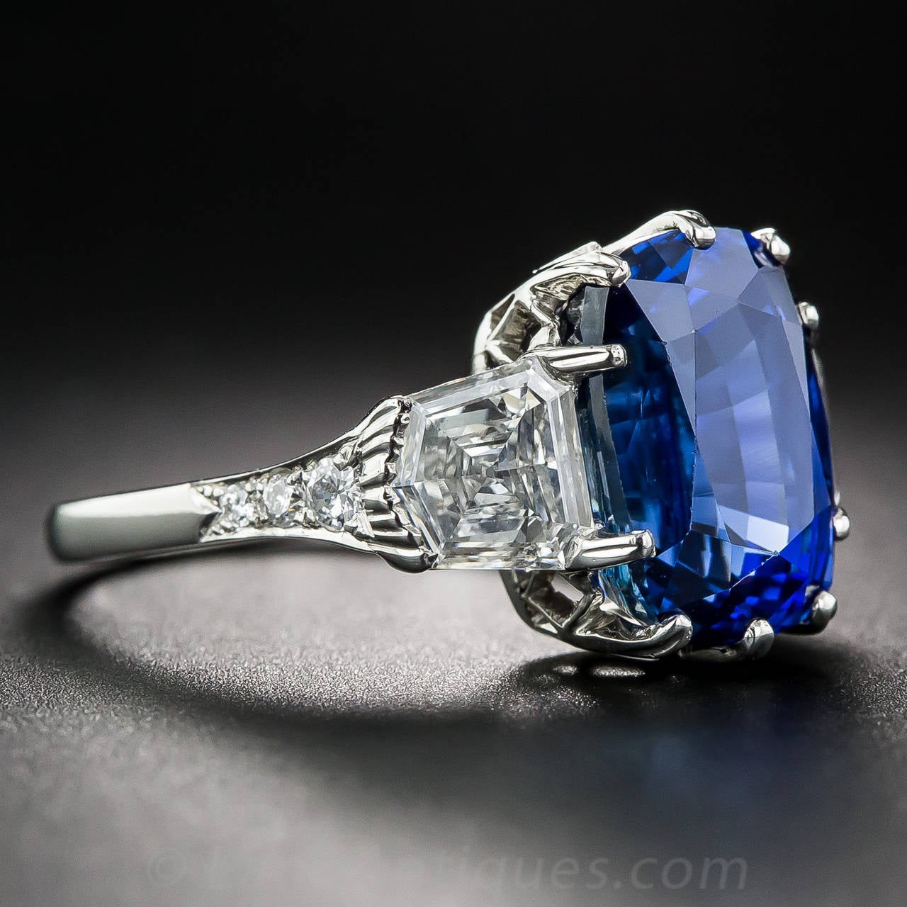 Art Deco 7.18 Carat No Heat Sapphire Diamond Platinum Ring