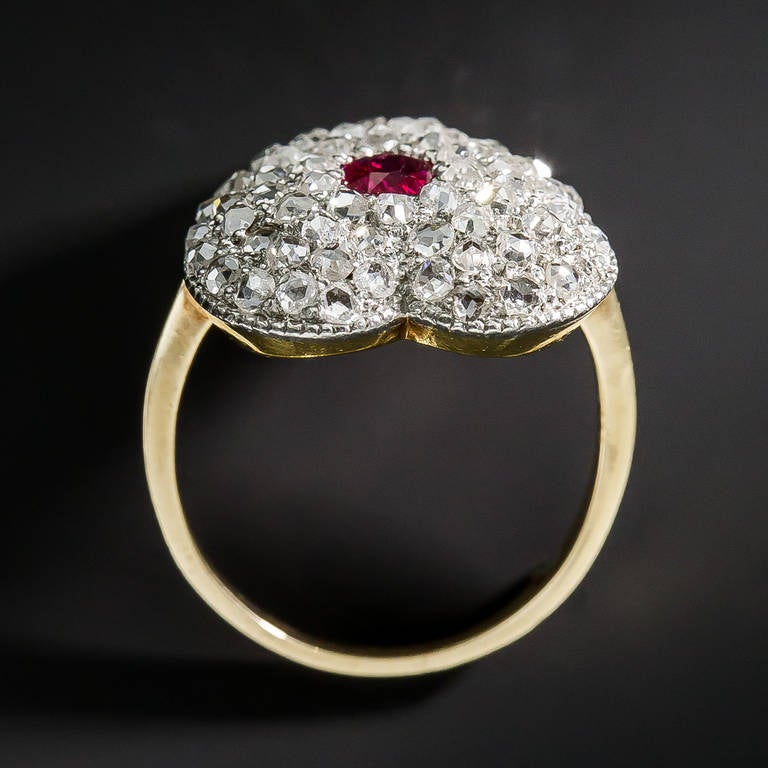 Women's Edwardian Ruby Diamond Heart Shaped Ring For Sale