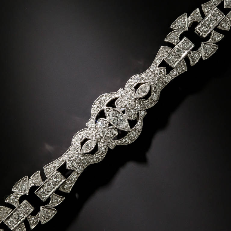 Women's Art Deco Diamond Platinum Bracelet signed C.D. Gunnell For Sale