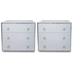 Pair of Vintage White Lacquer, Three Drawer Commodes