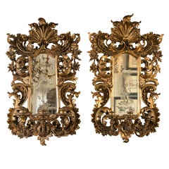 Antique Pair of Giltwood Italian 19th Century Girandole Mirrors