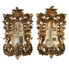 Pair of Giltwood Italian 19th Century Girandole Mirrors 9
