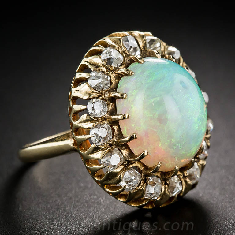 Victorian Opal Diamond Cluster Ring In Excellent Condition In San Francisco, CA