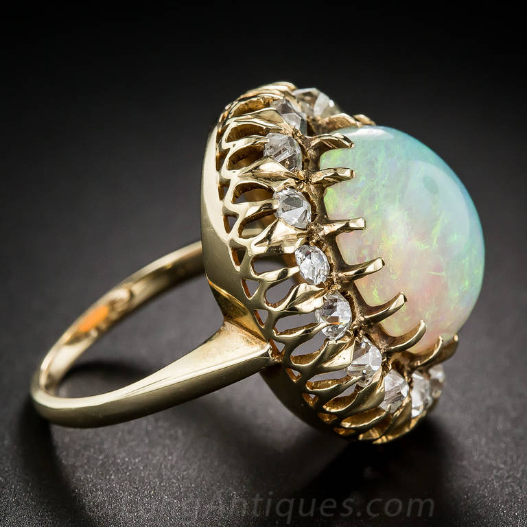 Women's Victorian Opal Diamond Cluster Ring