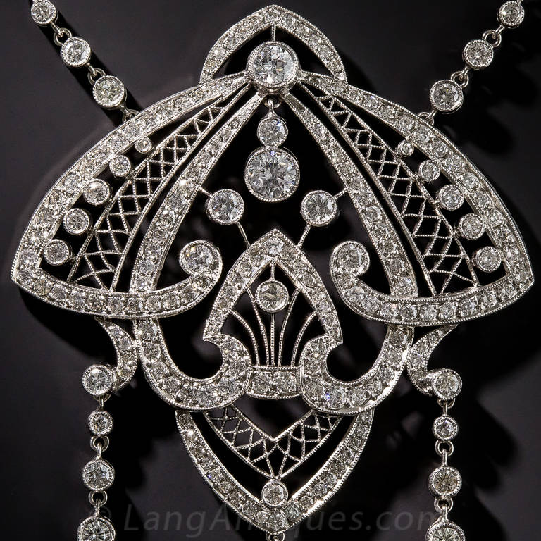 Edwardian Diamond Platinum Necklace In Excellent Condition For Sale In San Francisco, CA