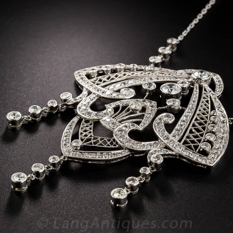 Women's Edwardian Diamond Platinum Necklace For Sale