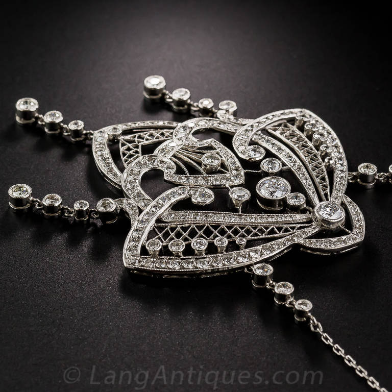 Edwardian Diamond Platinum Necklace For Sale 1