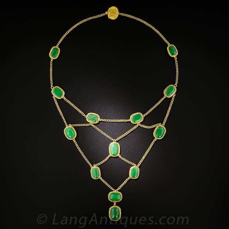 Art Deco Natural Burmese Jadeite Festoon Necklace