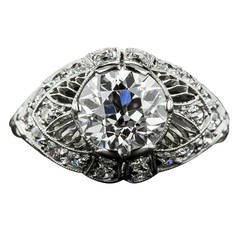 1.63 Carat Late Edwardian Diamond Platinum Ring GIA G SI1