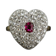 Antique Edwardian Ruby Diamond Heart Shaped Ring