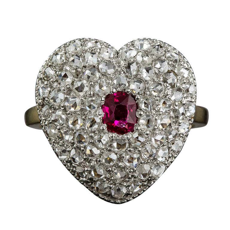 Edwardian Ruby Diamond Heart Shaped Ring For Sale at 1stDibs | ruby and ...