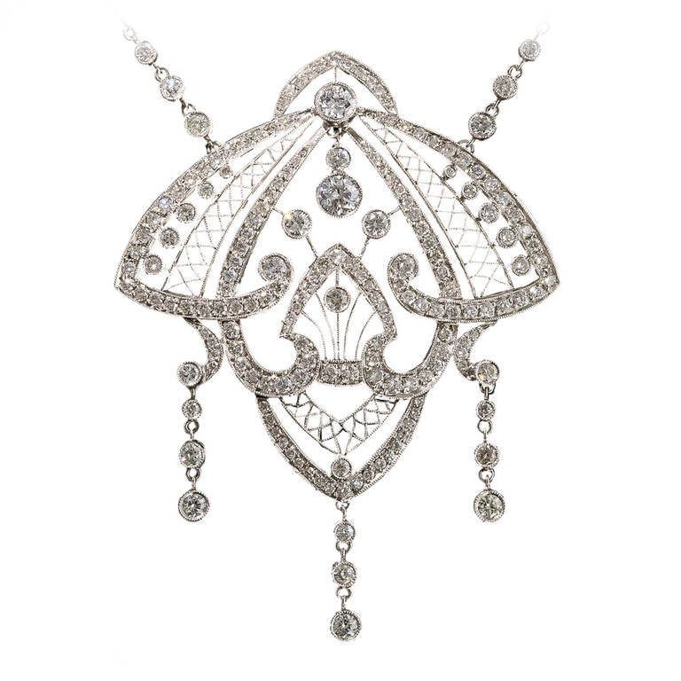 Edwardian Diamond Platinum Necklace For Sale